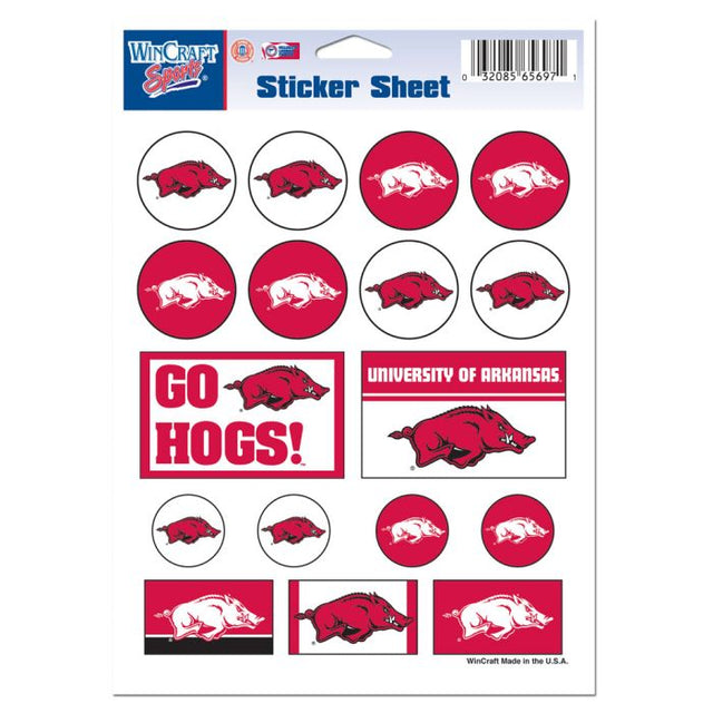 Arkansas Razorbacks Vinyl Sticker Sheet 5" x 7"