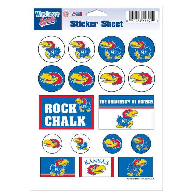 Kansas Jayhawks Vinyl Sticker Sheet 5" x 7"