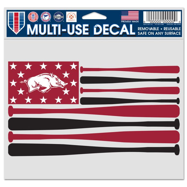 Arkansas Razorbacks BASEBALL BATS Multi-Use Decal -Clear Bckrgd 5" x 6"