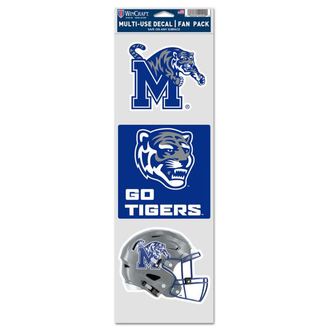 Memphis Tigers 3 PACK FOOTBALL HELMET Fan Decals 3.75" x 12"
