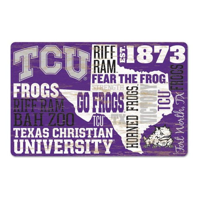 TCU Horned Frogs WORDAGE Wood Sign 11" x 17" 1/4" thick