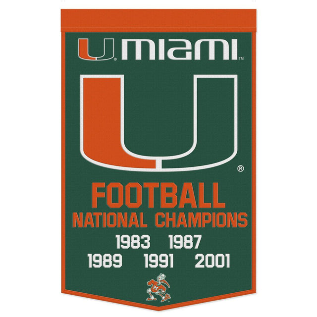 Bandera de los Miami Hurricanes de lana de 24 x 38 pulgadas con diseño Dynasty Champ