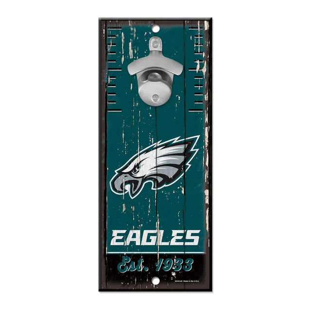 Abridor de botellas de madera de 5 x 11 pulgadas con letrero de los Philadelphia Eagles