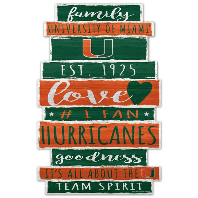 Miami Hurricanes WORD PLANK Wood Sign 11" x 17" 1/4" thick