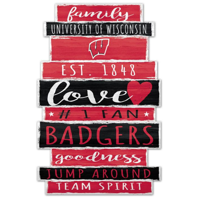 Wisconsin Badgers WORD PLANK Wood Sign 11" x 17" 1/4" thick