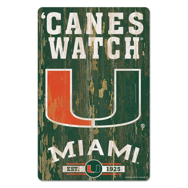 Letrero de madera de los Miami Hurricanes, 11" x 17", 1/4" de grosor