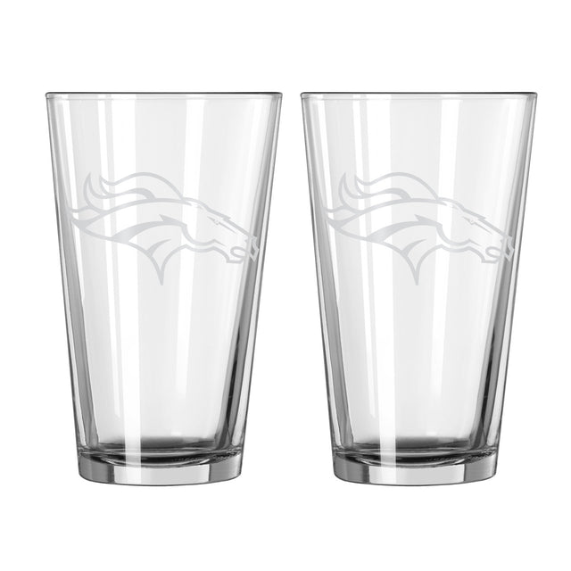 Juego de 2 vasos de pinta de vidrio con diseño escarchado de los Denver Broncos