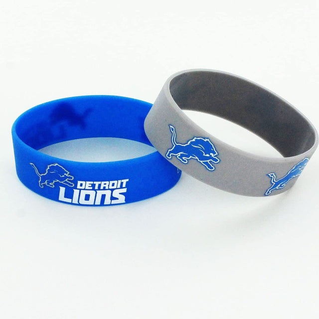 Pulseras de los Detroit Lions, paquete de 2, de ancho