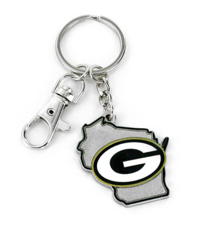 Llavero con diseño del estado de los Green Bay Packers