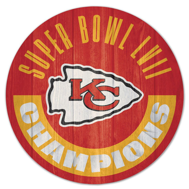 Cartel de madera redondo de 14" de los Kansas City Chiefs para los campeones del Super Bowl 58