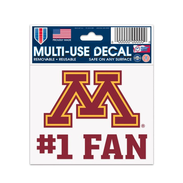 Calcomanía multiusos para fanáticos de Minnesota Golden Gophers n.° 1 de 3" x 4"