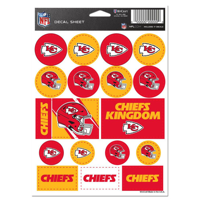 Hoja de calcomanías de vinilo de 5 x 7 de los Kansas City Chiefs