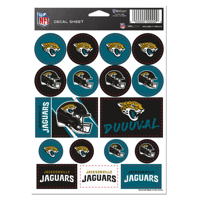Hoja de calcomanías de vinilo de 5 x 7 de los Jacksonville Jaguars