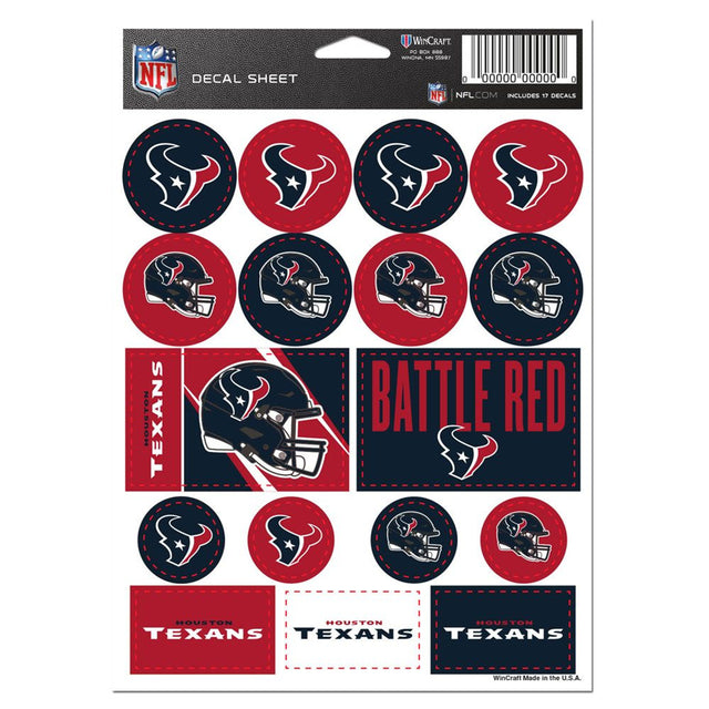 Hoja de calcomanías de vinilo de 5 x 7 de los Houston Texans