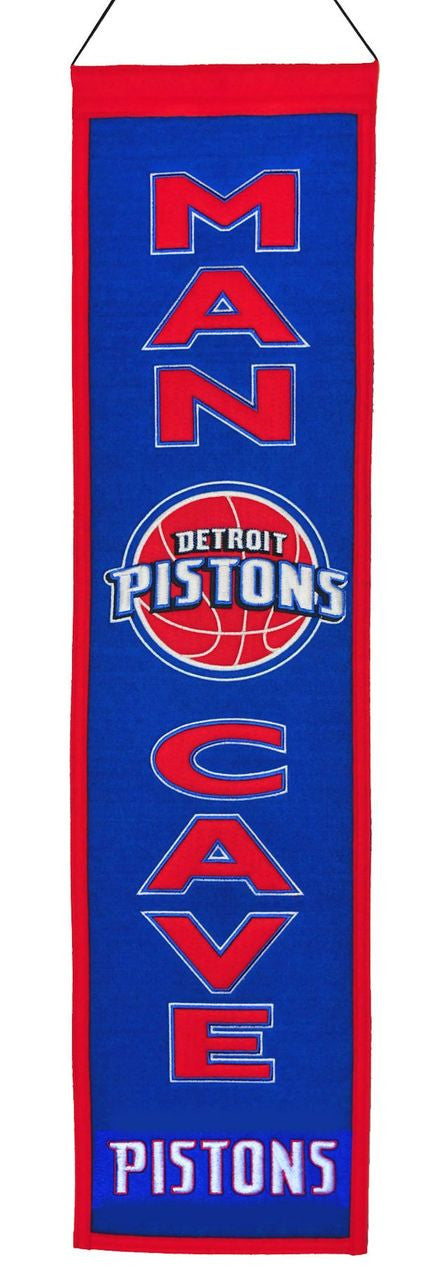 Pancarta de los Detroit Pistons de 8 x 32 pulgadas de lana para la cueva del hombre