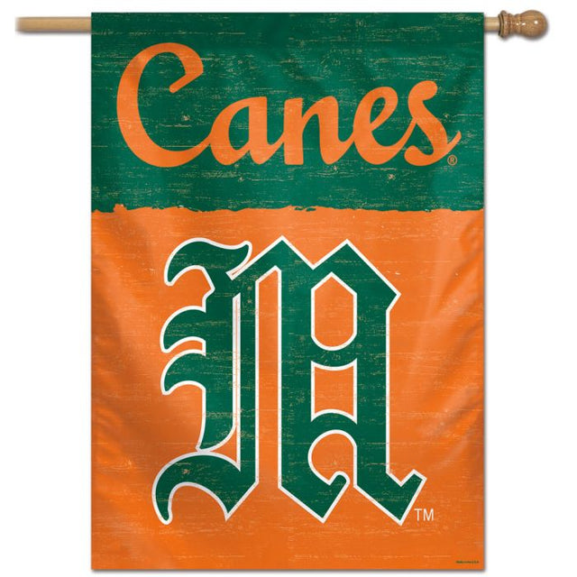 Bandera vertical universitaria vintage de los Miami Hurricanes de 28" x 40"