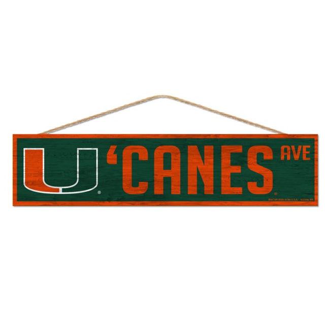 Letrero de madera de los Miami Hurricanes con cuerda de 4" x 17"