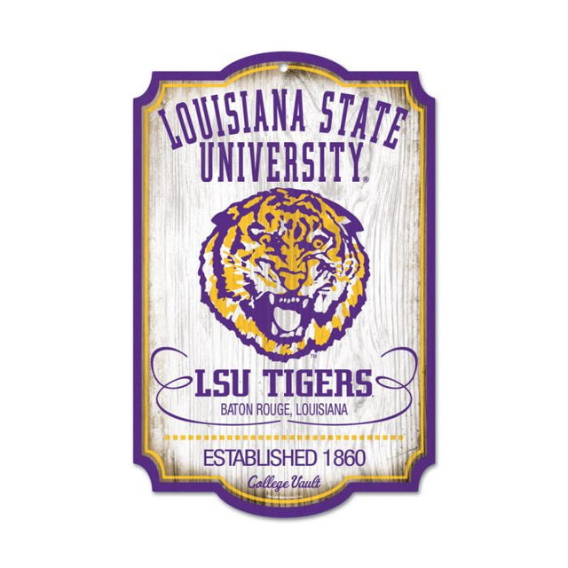 Letrero de madera de LSU Tigers/College Vault, 11" x 17", 1/4" de grosor