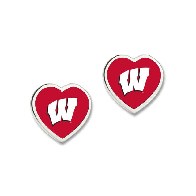 Wisconsin Badgers Earrings w/3D Heart