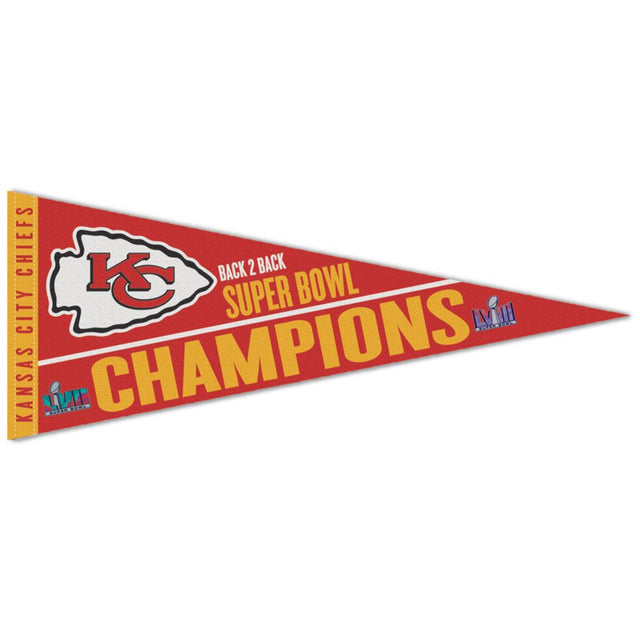 Banderín de los Kansas City Chiefs de 12 x 30, estilo premium, Super Bowl 58 Champs
