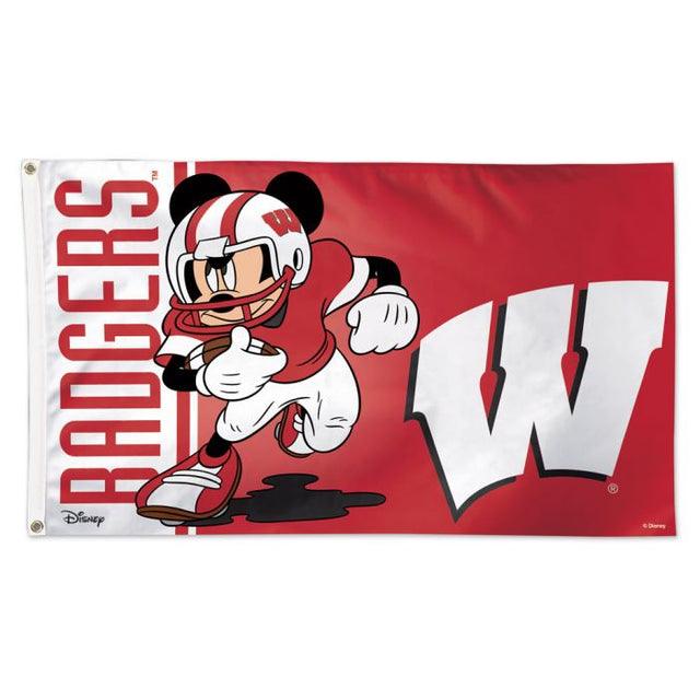 Bandera de fútbol de Mickey Mouse de Wisconsin Badgers / Disney - Deluxe 3' X 5'