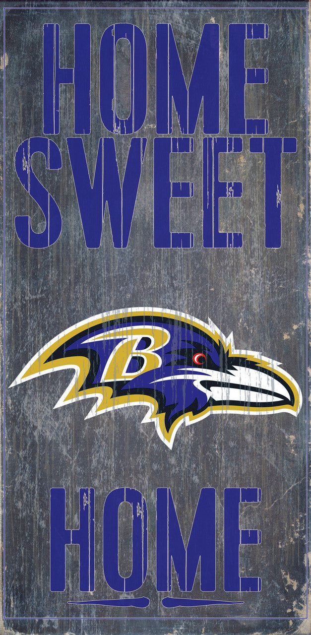 Letrero de madera de los Baltimore Ravens: Hogar, dulce hogar, 6" x 12"