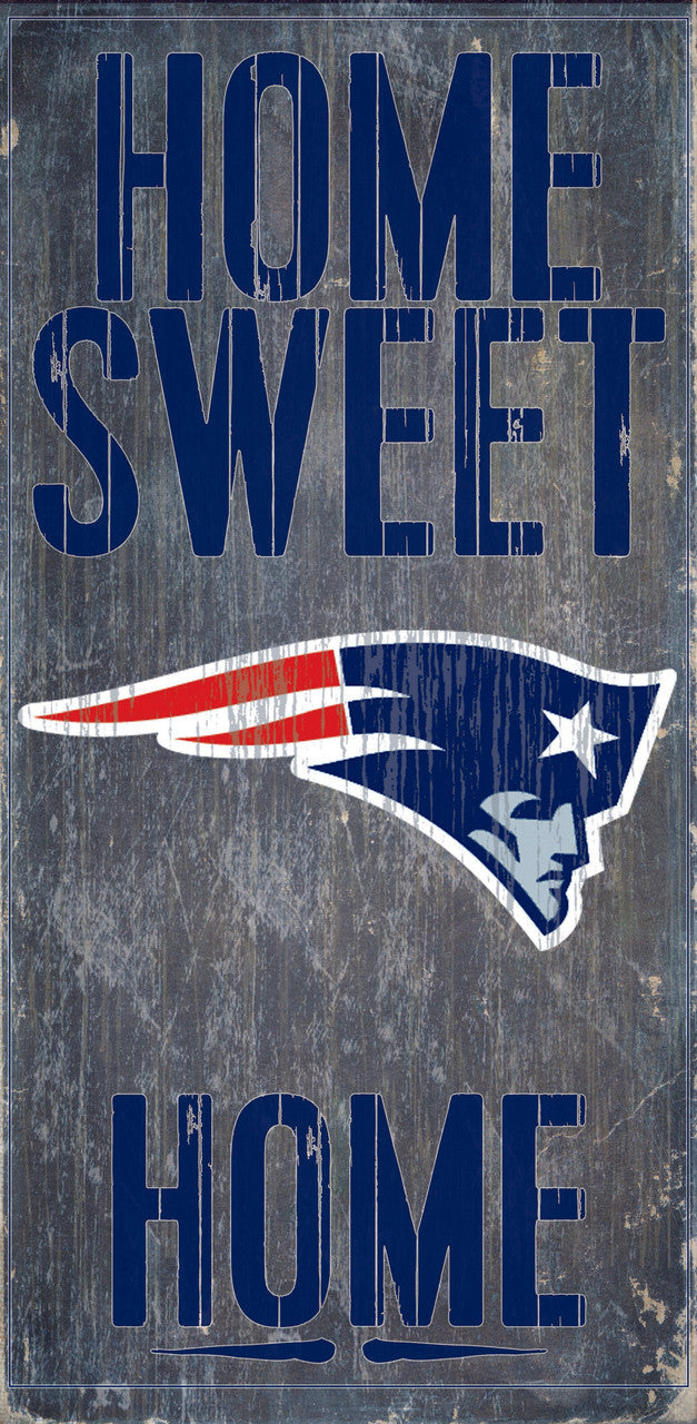 Letrero de madera de los New England Patriots: Hogar, dulce hogar, 6" x 12"