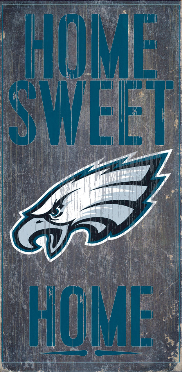 Letrero de madera de los Philadelphia Eagles: Hogar, dulce hogar, 6" x 12"
