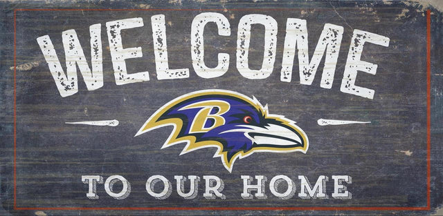 Letrero de madera de los Baltimore Ravens de 6 x 12 pulgadas con el texto "Bienvenidos a nuestro diseño de hogar"