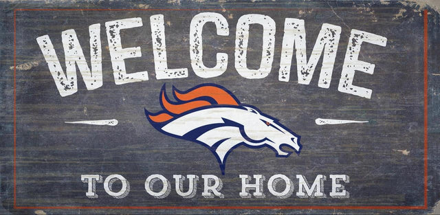 Letrero de madera de los Denver Broncos de 6 x 12 pulgadas con el texto "Bienvenidos a nuestro diseño de hogar"