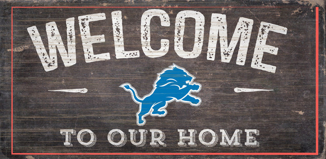Letrero de madera de los Detroit Lions de 6 x 12 pulgadas con el texto "Bienvenidos a nuestro diseño de hogar"