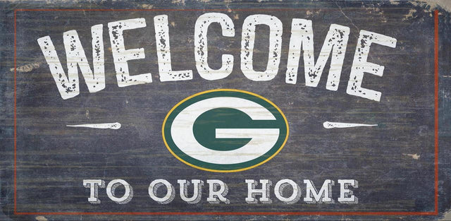 Letrero de madera de los Green Bay Packers de 6 x 12 pulgadas con el texto "Bienvenidos a nuestro diseño de hogar"