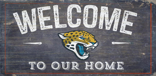 Letrero de madera de los Jacksonville Jaguars de 6 x 12 pulgadas con el texto "Bienvenidos a nuestro diseño para el hogar"