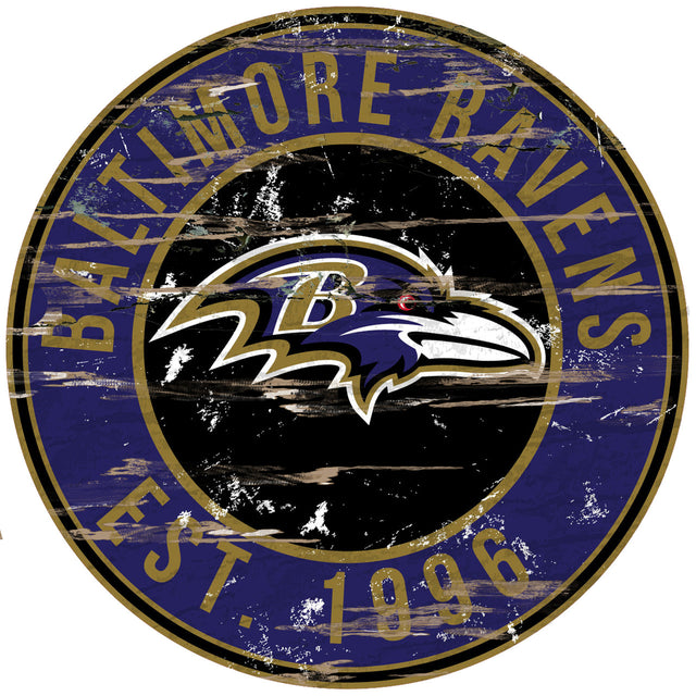 Letrero de madera de los Baltimore Ravens, redondo, 24"