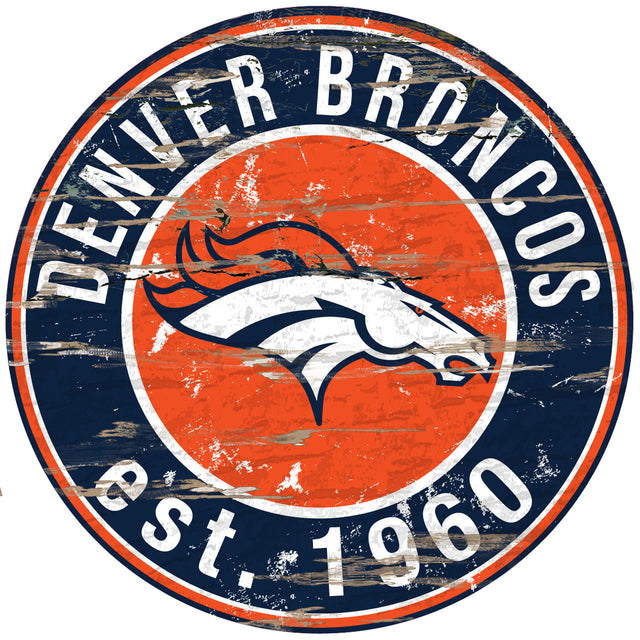 Letrero de madera de los Denver Broncos, redondo, 24"