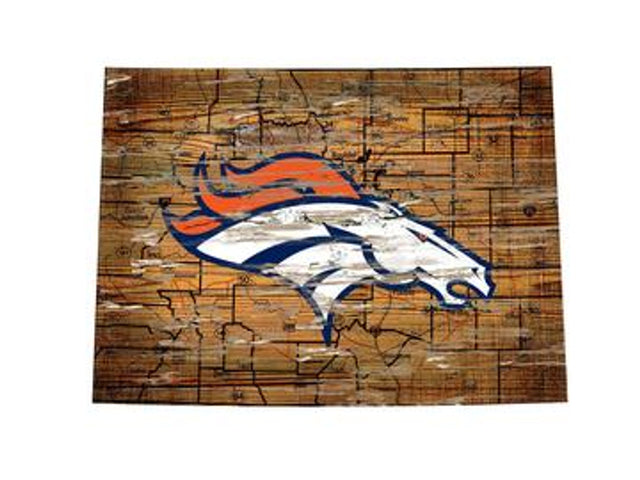 Letrero de madera de los Denver Broncos: arte mural estatal