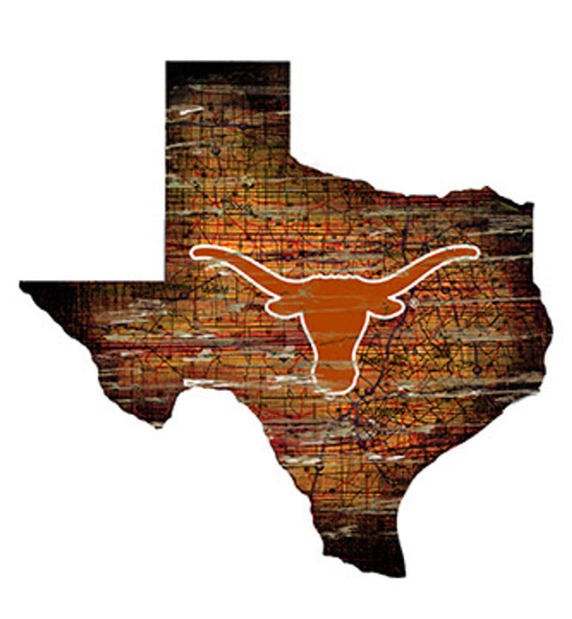Texas Longhorns Sign Wood 24" State Wall Art Design