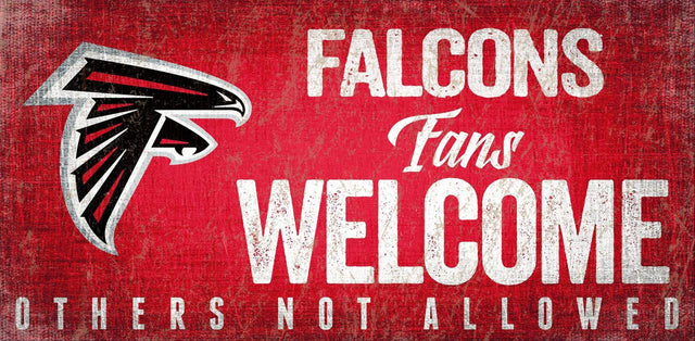 Letrero de madera de los Atlanta Falcons: "Bienvenidos los fanáticos", 12 x 6