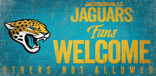 Letrero de madera de los Jacksonville Jaguars: "Bienvenidos los fanáticos", 12 x 6