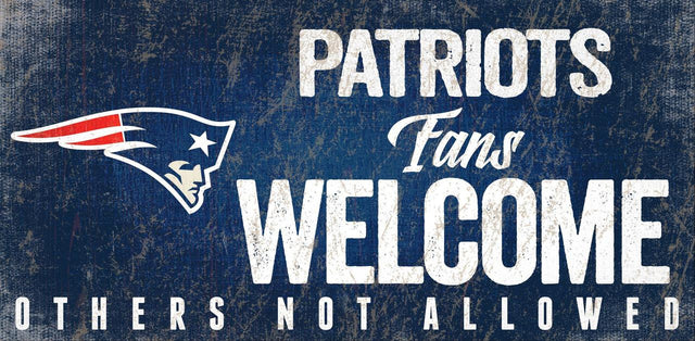 Letrero de madera de los New England Patriots: "Bienvenidos los fanáticos", 12 x 6