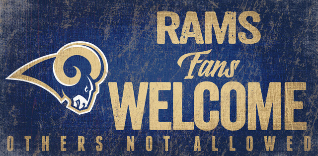Letrero de madera de Los Angeles Rams: "Bienvenidos los fanáticos", 12 x 6