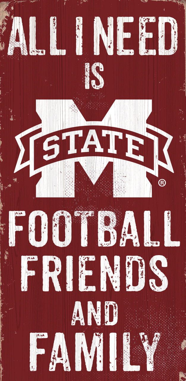Mississippi State Bulldogs Sign Wood 6x12 Football Friends and Family Design Color