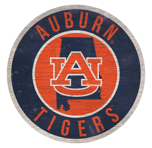 Letrero de madera de los Auburn Tigers de 12" redondo con diseño del estado