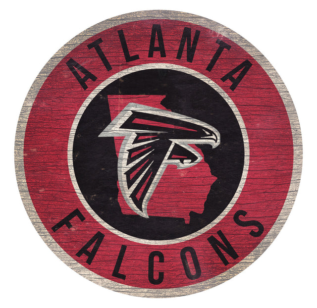 Letrero de madera de los Atlanta Falcons de 12" redondo con diseño del estado