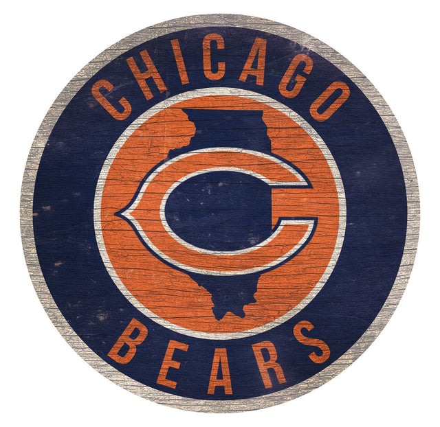 Chicago Bears Sign Wood 12" Round State Design