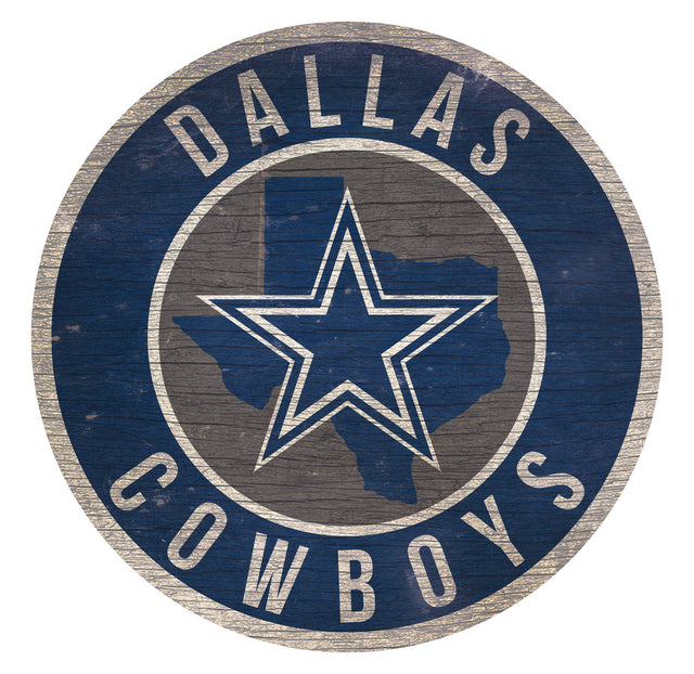 Letrero de madera de los Dallas Cowboys de 12" redondo con diseño del estado