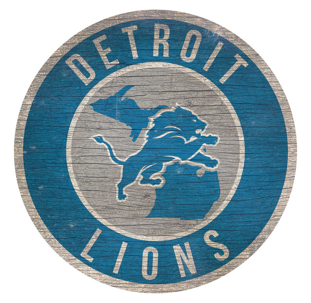 Letrero de madera de los Detroit Lions de 12" redondo con diseño del estado