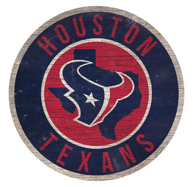 Letrero de madera de los Houston Texans de 12" redondo con diseño del estado