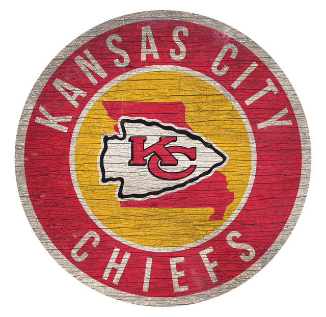 Kansas City Chiefs Sign Wood 12" Round State Design