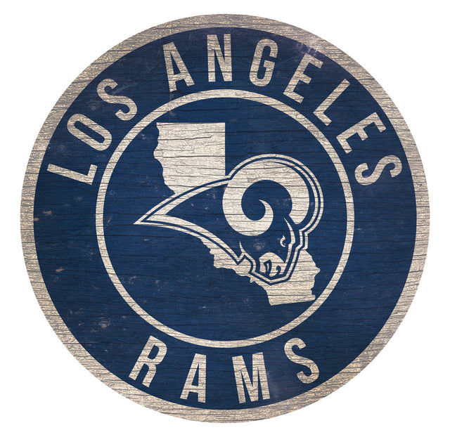 Letrero de madera de Los Angeles Rams de 12" redondo con diseño del estado